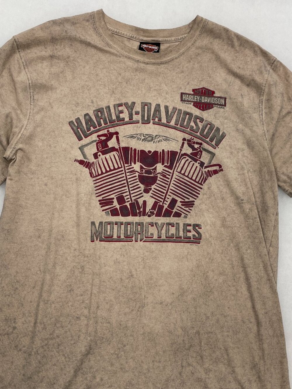 Harley Davidson Dealer Tee Engine Motor Graphic Acid Wash T-Shirt Men's L